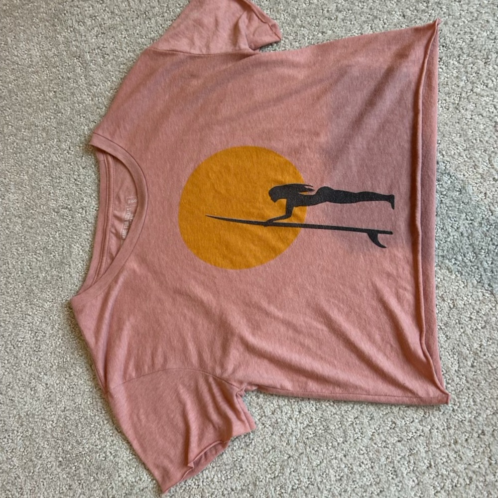 Pink Tee with Surfer Graphic